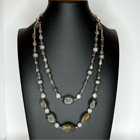 Vintage Inspired Natural Labradorite Two Strand Necklace High Quality Stone 18" - Picture 1 of 6
